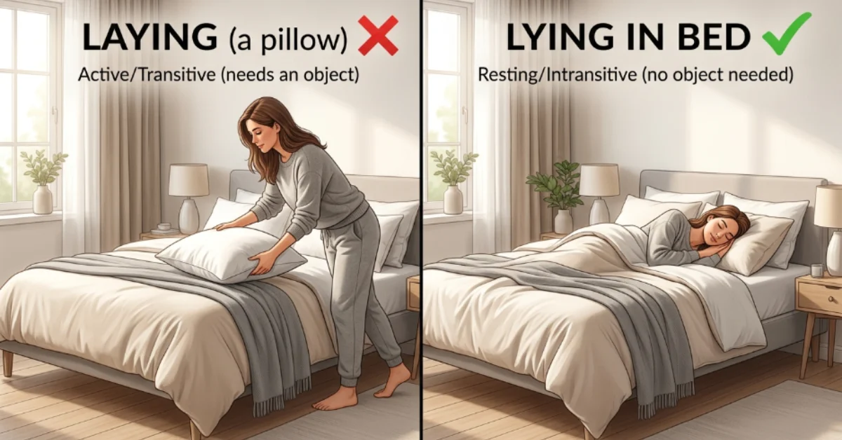 LAYING OR LYING IN BED